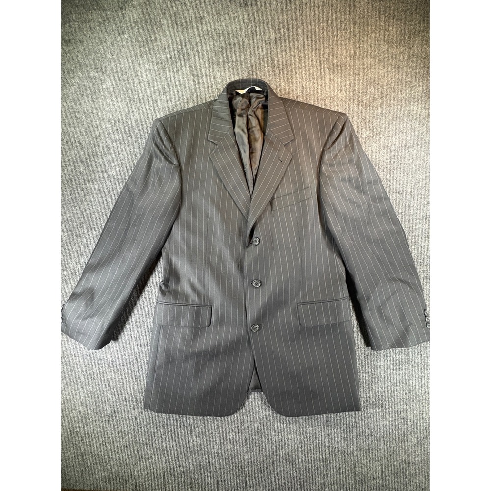Stafford Executive Mens Pinstripe 3‎ Button Suit Jacket Blazer Charcoal Black